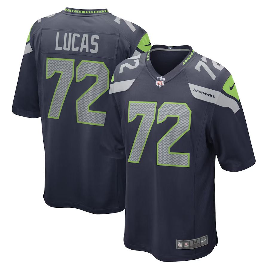 Men Seattle Seahawks 72 Abraham Lucas Nike College Navy Game Player NFL Jersey